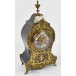 A late 19th century French Boulle Work mantel clock with Roman numerals to white enamelled hour