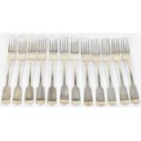 CHAWNER & CO; a set of six Victorian hallmarked silver dinner forks, London 1848, 14.7ozt/457g,