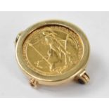 A yellow metal 1/4 sovereign in 9ct brooch mount, approx 4.3g.