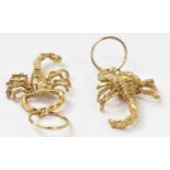 A pair of 9ct yellow gold earrings modelled as scorpions, approx 11.4g.