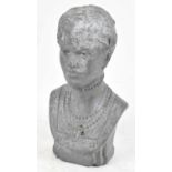 A heavy metal bust of Queen Mary, indistinctly signed verso, height 23cm.