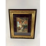 † MARIO FATTORI; oil on canvas board, interior scene, signed lower left, 33.5 x 23cm, framed and