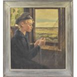 CHRISTIAN AIGENS (1870-1940); oil on canvas, study of a young fisher boy mending nets, signed, 58