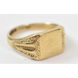 A 9ct yellow gold gents ring, size V, approx 7g.