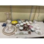 A mixed lot of ceramics including cabinet cups and saucers, a Belleek vase, commemorative wares,