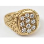 A 9ct yellow gold ring set with ten white stones, size T, approx 8g.