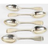 WILLIAM STROUD; a set of five G11eorge IV hallmarked silver teaspoons, London 1824, 3.27ozt/101.7g.