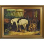 VICTOR; oil on board, stable interior with horses and donkeys, 50 x 67cm, framed.