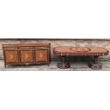 A reproduction inlaid dining table, and a similar reproduction sideboard, width 204cm.