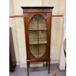 A late 19th to early 20th century mahogany and hand painted display cabinet, height 178cm (af).
