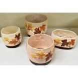 SYLVAC; three autumn leaf decorated jardinieres and a matching pattern rose bowl, height of
