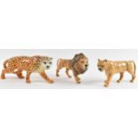 BESWICK; a large ceramic figure of a leopard, height 12.5cm, also a model of a lion and a tiger.