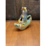 An unusual antique Majolica mermaid candle holder, possibly Italian.