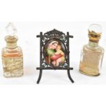 A pretty French hand painted miniature of the Madonna and child dated 1820 in metal frame plus a