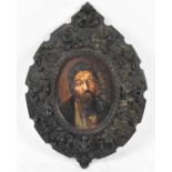 JUDAICA INTEREST; A mid 19th century oval portrait of a gentleman, indistinctly signed, 18 x 14cm,