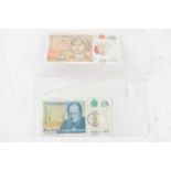 An AK46 Series £10 note, also an AK46 Series £5 note (enclosed in plastic seal).