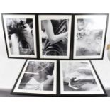 Five assorted black and white fashion photographs, framed and glazed.