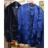 A gentleman's Chinese style blue silk gown, also a gentleman's velvet jacket with braiding.