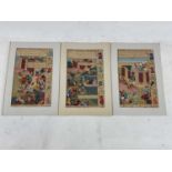 A set of three finely executed Mughal watercolour and ink drawings, 28 x 17.5cm, in card mounts.