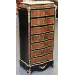 A French Boulle work serpentine escritoire modelled as a Samanier with white marble top above hinged