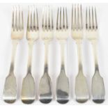 JONATHAN HAYNE; a set of six William IV hallmarked silver dinner forks, London 1835, 14.62ozt/