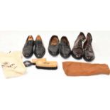 A pair of size 12 Anatomica by Alden gents brown leather boots, two pairs of black shoes including