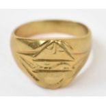 A yellow metal gents ring, stamped 18k, size U, approx 10g.