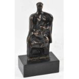 AFTER HENRY MOORE: a bronze abstract group, bears signature on substantial base, 30.5cm high.