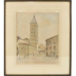 † ATTRIBUTED TO WILLIAM SIDNEY CAUSER; watercolour depicting Continental street scene, 46.5 x 35.