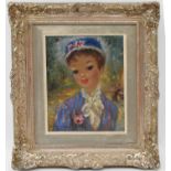 LEROUX; oil on canvas, study of an elegant/glamorous lady, signed lower left, 23 x 18cm, framed.