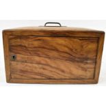 A Victorian walnut portable cigar box with flush brass carrying handle, width 30cm.