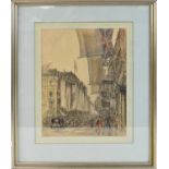 † ATTRIBUTED TO WILLIAM SIDNEY CAUSER; watercolour depicting a British street scene, indistinctly