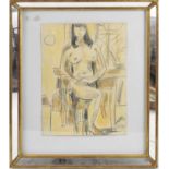 UNATTRIBUTED; pencil and coloured chalk drawing of a female nude, indistinctly signed, dated 6/76,