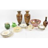 A mixed lot of ceramics including pair of Doulton Natural Foliage wear vases (both af), Crown