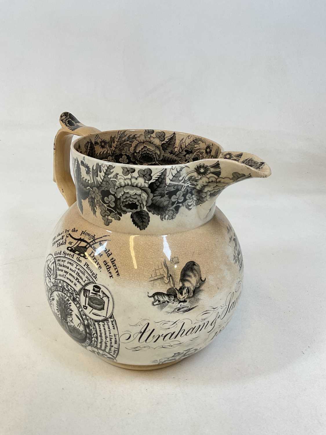 A large mid-19th century transfer decorated marriage jug inscribed 'Abraham & Sarah Tapp 1840', - Image 2 of 11