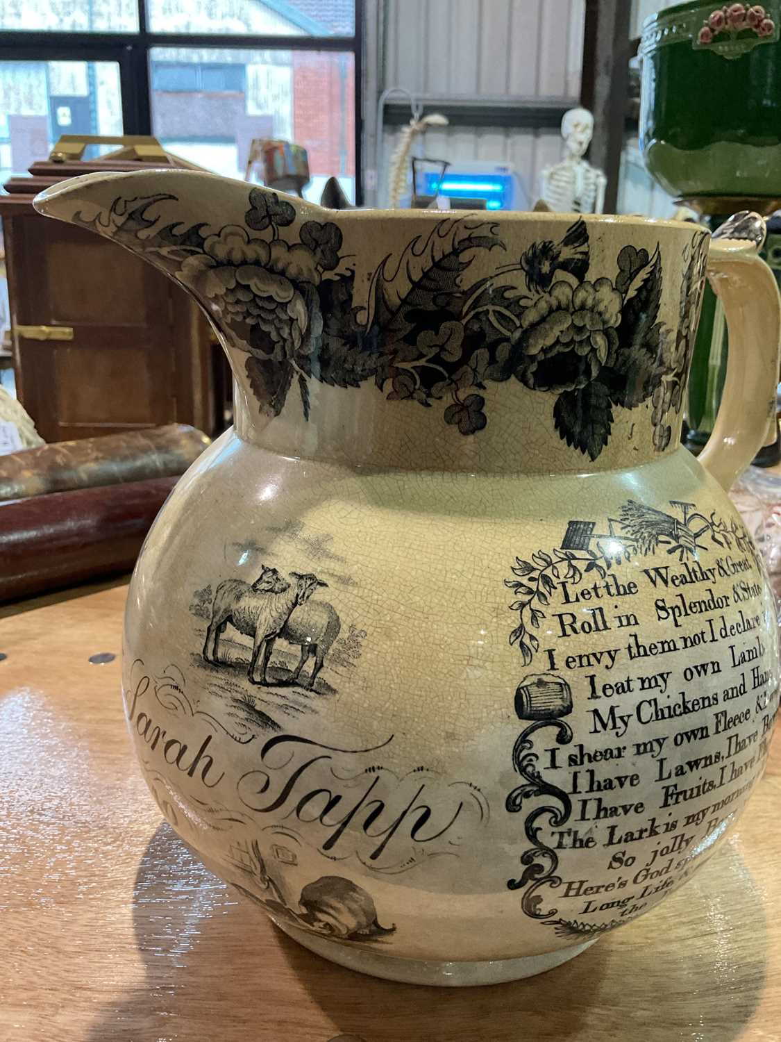 A large mid-19th century transfer decorated marriage jug inscribed 'Abraham & Sarah Tapp 1840', - Image 7 of 11