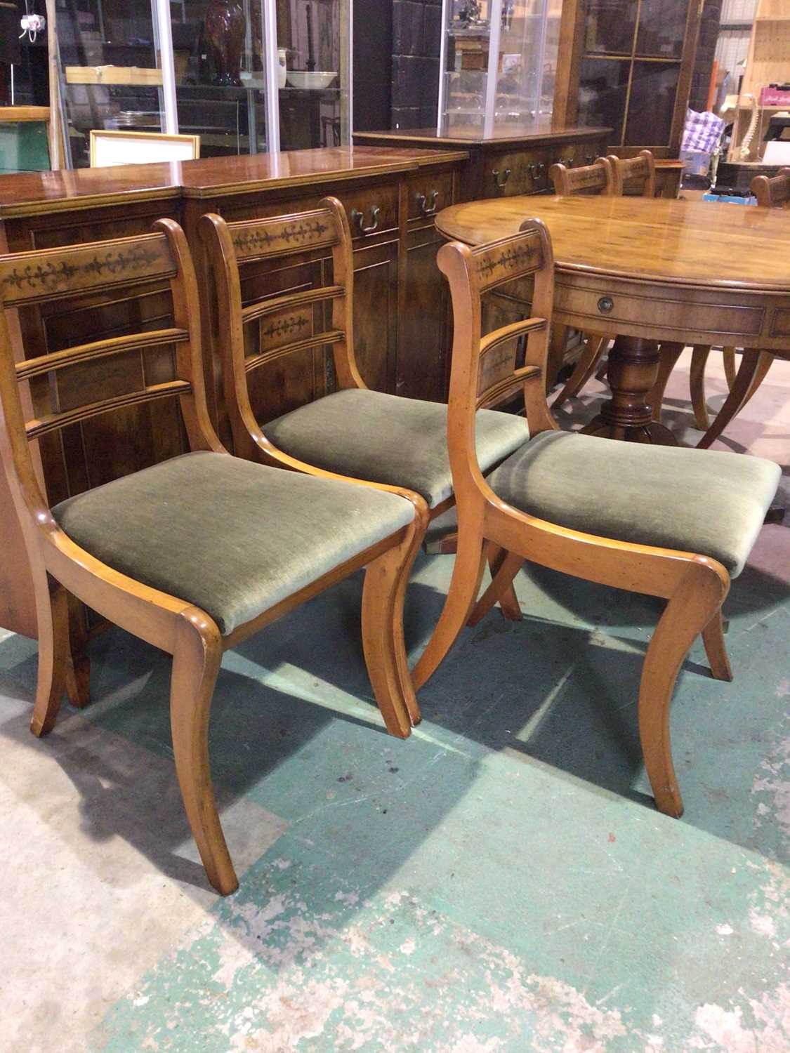 BEVAN FUNNELL; a reproduction yew wood dining room suite comprising circular extending table, six - Image 3 of 14