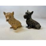 A pair of painted Black & White spelter dogs, length approx 15cm.