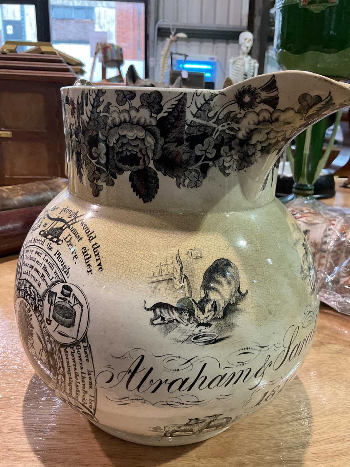 A large mid-19th century transfer decorated marriage jug inscribed 'Abraham & Sarah Tapp 1840', - Image 8 of 11