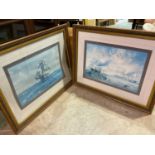 AFTER ROY CROSS; a large pair of maritime prints, in glazed gilt frames, the frames 95.5 x 124cm.