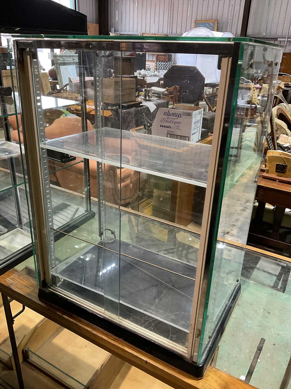 SEAL; a vintage glazed display cabinet with sliding rear door, height 62cm, width 45cm. - Image 3 of 4