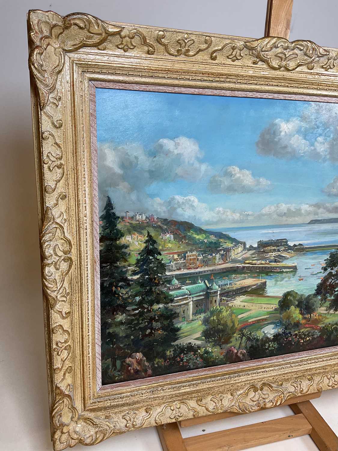 † MAX HOFLER; oil on board, view of Torquay with pavilion and harbour, signed, 48 x 58 cm, framed. - Image 3 of 6