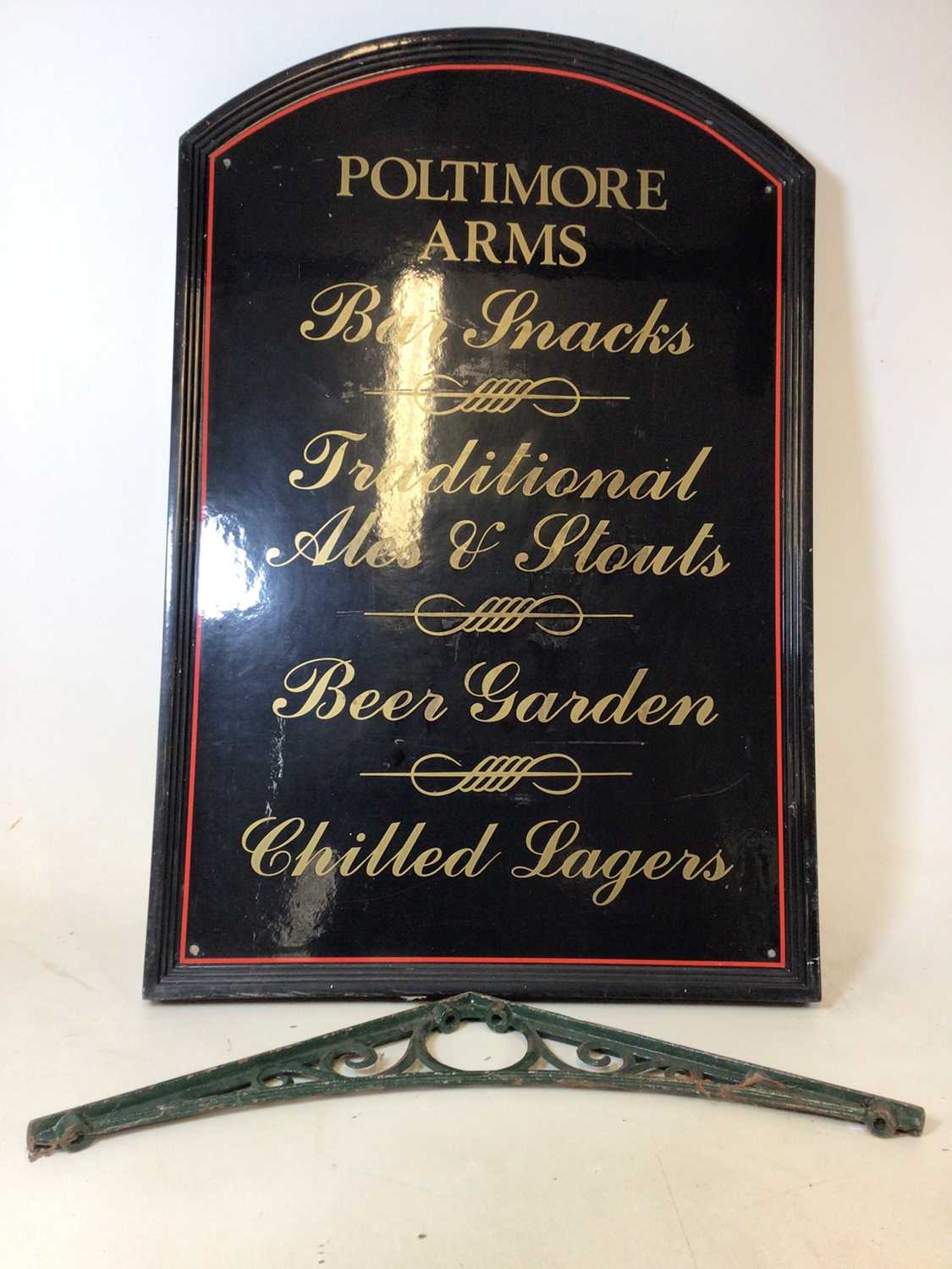 A fibreglass pub sign 'Poltimore Arms', sold with a cast iron green painted bracket (2) - Image 3 of 5