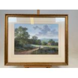 † WENDY REEVES; pastel, rural landscape, signed, bearing Halcyon Gallery label verso, 35 x 49.5cm,