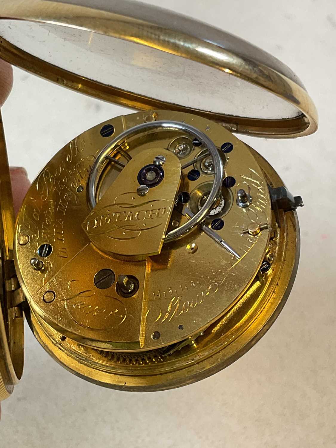 A George IV 18ct yellow gold open face pocket watch, the circular dial set with Roman numerals and - Image 8 of 13