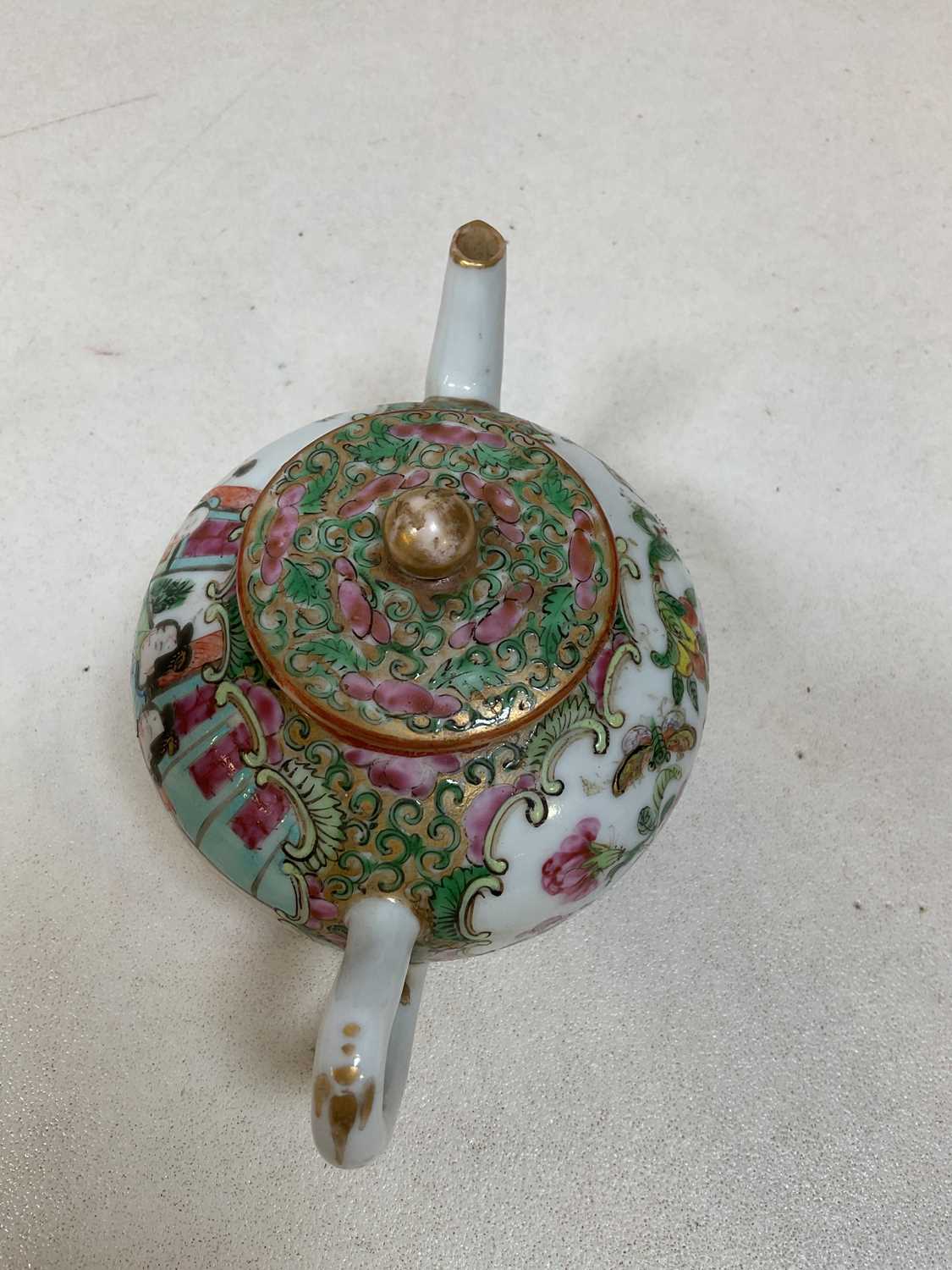 A 19th century Chinese Canton enamel Famille Rose teapot, length 15cm. - Image 4 of 6