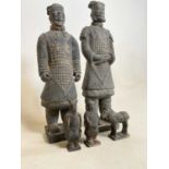 A pair of contemporary figures inspired by the Chinese Terracotta Army, height 43cm, and three