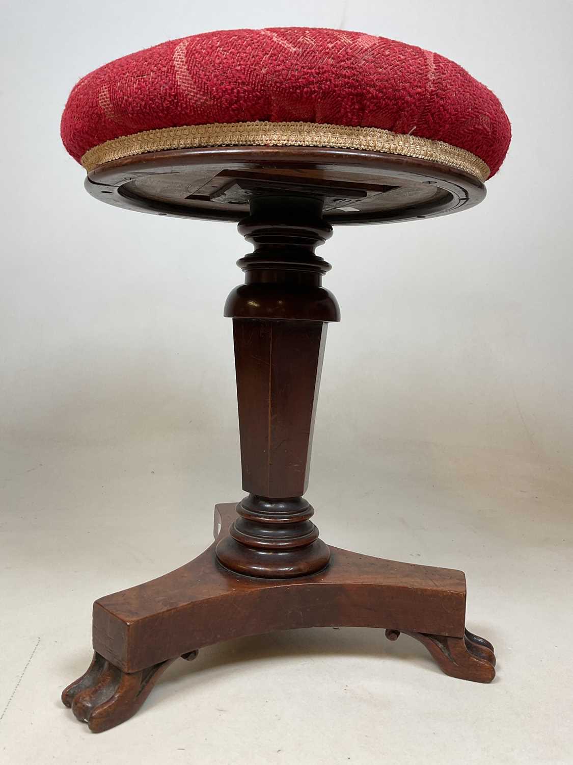 A Victorian mahogany adjustable piano stool raised on tripartite base (action af). - Image 4 of 4