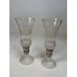 A pair of good quality hobnail cut and etched glass storm lights in the style of Edinburgh