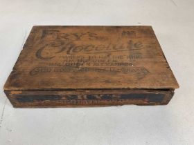 A vintage Fry's wooden chocolate box inscribed to the exterior of lid and with paper label to